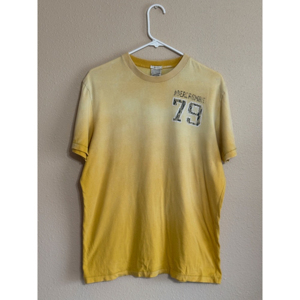 Abercrombie & Fitch Muscle Fit Vintage Tee Yellow Ombre 79 Graphic Shirt Mens L